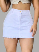 Saia Jeans Feminina Cintura Alta Barra Desfiada