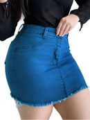 Saia Jeans Feminina Cintura Alta Barra Desfiada