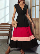 Vestido feminino longo com decote sobrepeliz