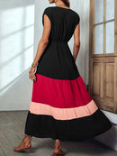 Vestido feminino longo com decote sobrepeliz