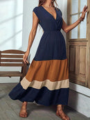 Vestido feminino longo com decote sobrepeliz