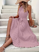 Vestido feminino longo plissado