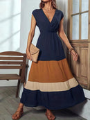 Vestido feminino longo com decote sobrepeliz