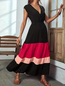 Vestido feminino longo com decote sobrepeliz