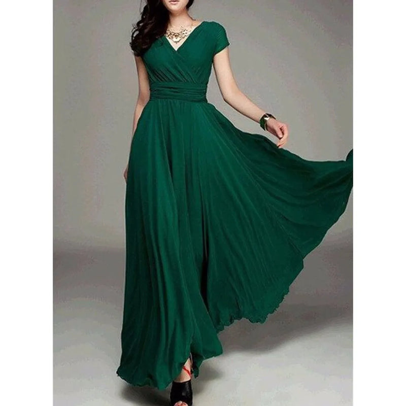 Vestido feminino longo  Decote Em V