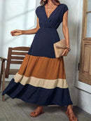Vestido feminino longo com decote sobrepeliz
