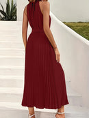 Vestido feminino longo plissado