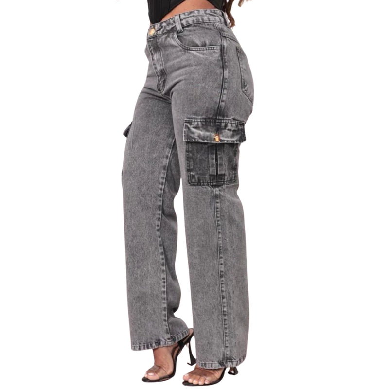 Calça Jeans Cargo Grafite feminina