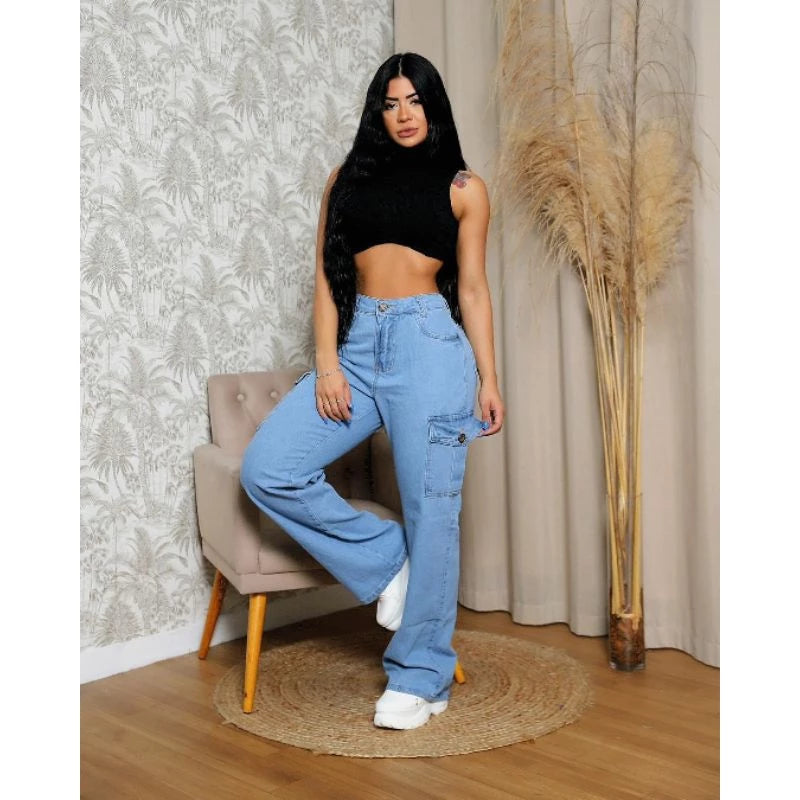 Calça Jeans Cargo Grafite feminina