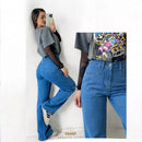 Calça Jeans Feminina Wide Leg Marmorizada Cintura Alta Sem Lycra
