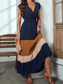Vestido feminino longo com decote sobrepeliz