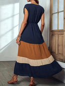 Vestido feminino longo com decote sobrepeliz