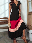 Vestido feminino longo com decote sobrepeliz