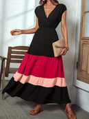 Vestido feminino longo com decote sobrepeliz